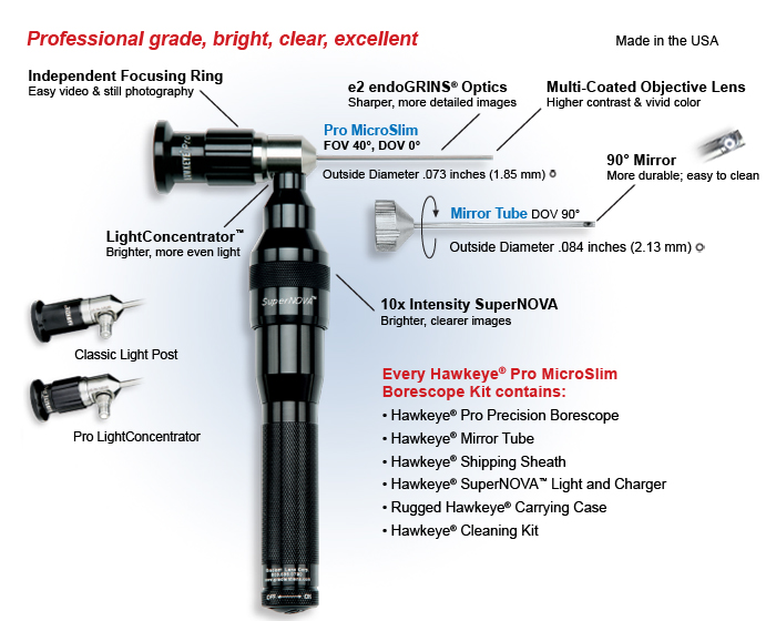 Optimax Hawkeye Pro Micro Slim Rigid Borescope (Industrial endoscope) kit overview